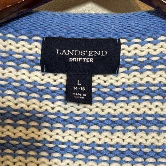 Land's End Drifter Open Front Striped Cardigan Sweater Size L Anchor Coastal - Picture 5 of 6
